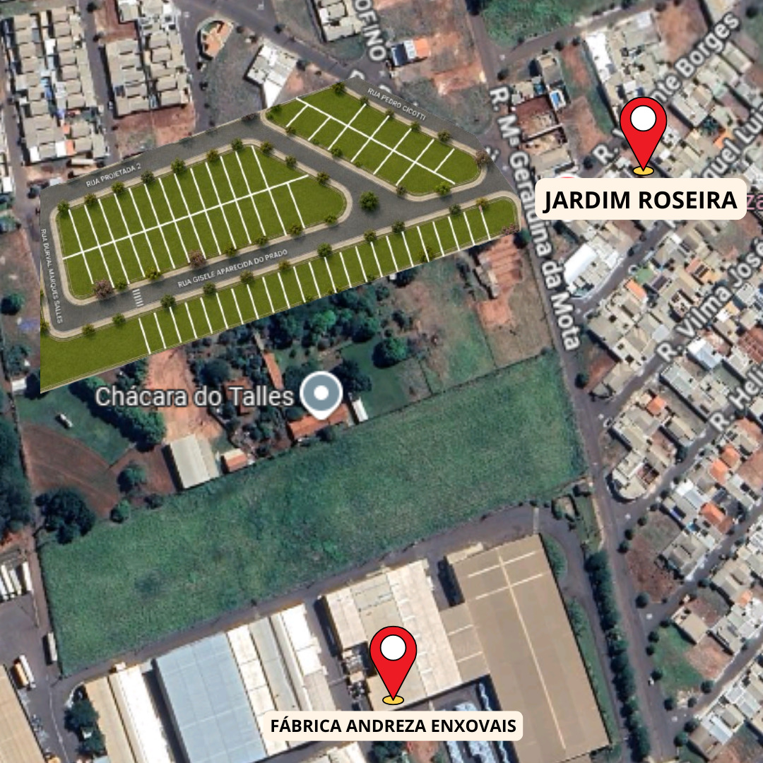 Mapa com os lotes numerados do Residencial Campestre