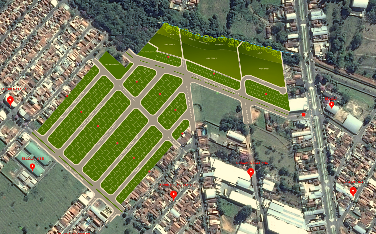 Mapa com os lotes numerados do Jardim Campo Belo