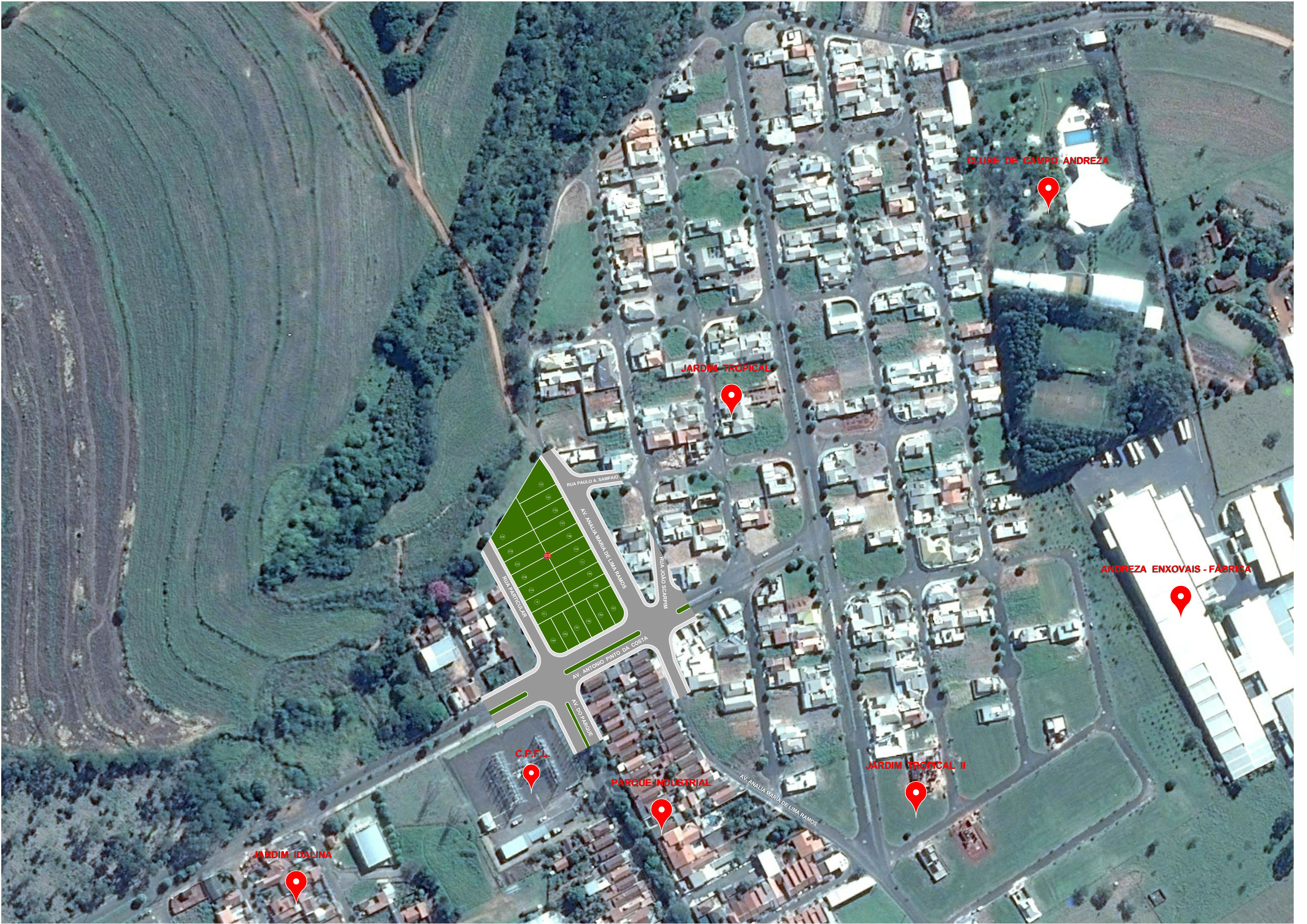 Mapa com os lotes numerados do Parque Industrial